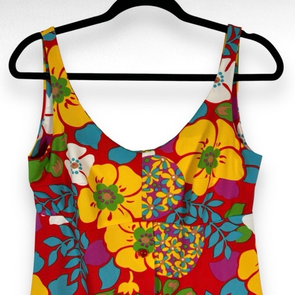 Vintage 60s Red & Yellow Floral Mini Dress (S) - Picture 4 of 10